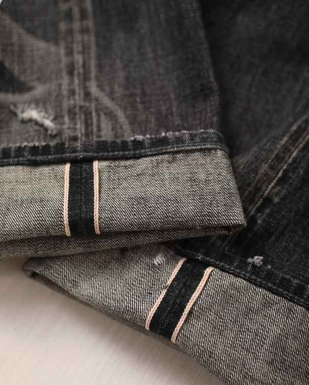 Men's vintage biker heavy-wash black straight-leg jeans - Image 3