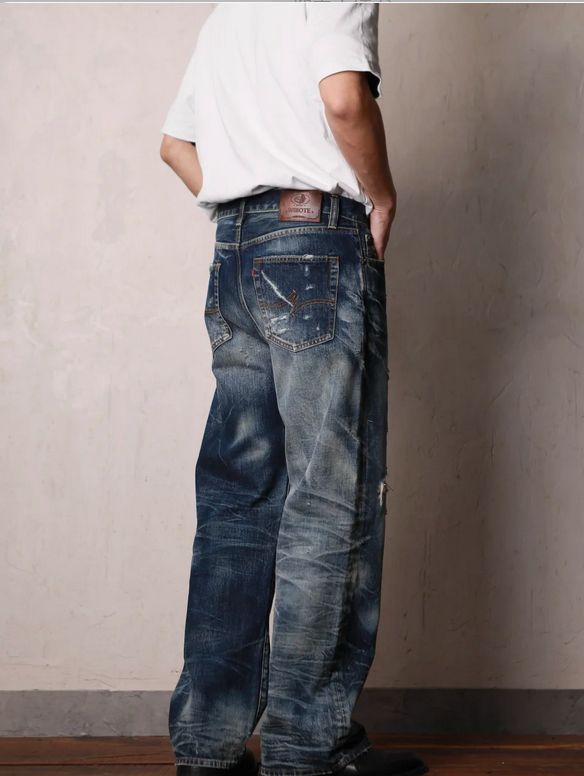 Blue vintage-wash men's jeans - Image 2