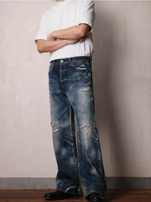 Blue vintage-wash men's jeans