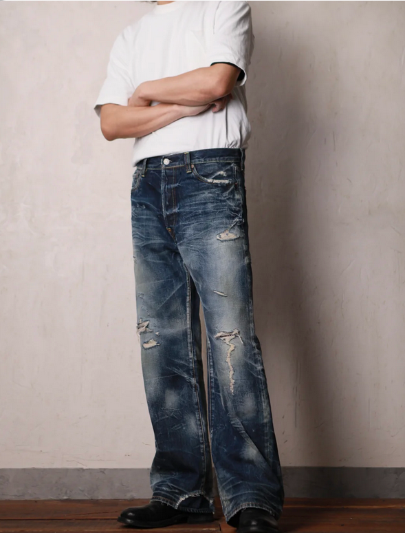 Blue vintage-wash men's jeans