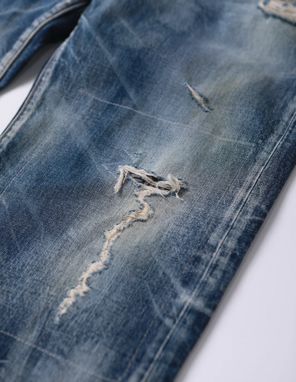 Blue vintage-wash men's jeans - Image 3