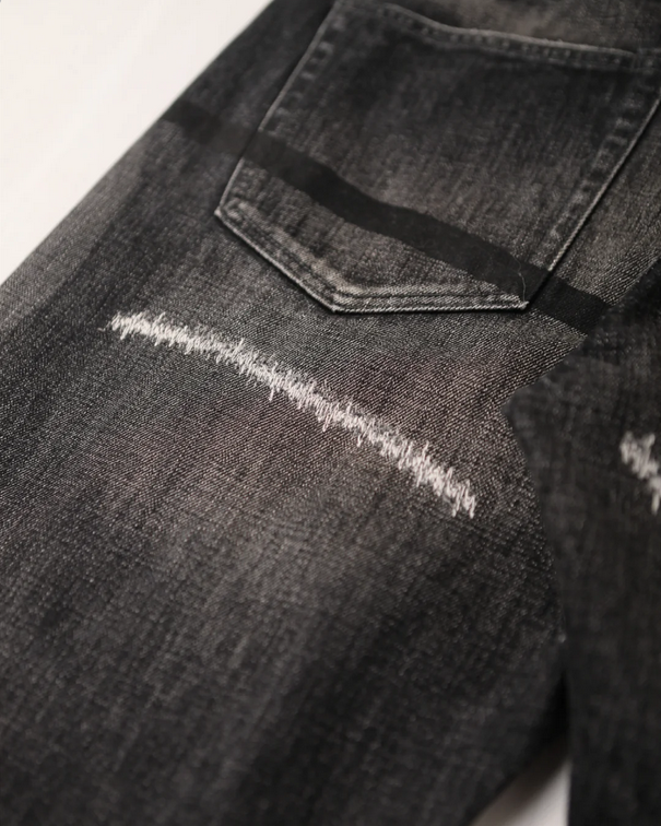 Men's vintage biker heavy-wash black straight-leg jeans - Image 6